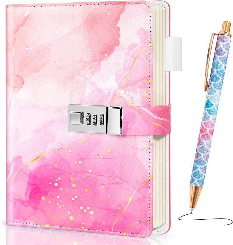 Beadsky Diary with Lock for Girls and Women, Refillable Secret Journal with Lock, Back to School Supplies for Teen Girls, Password Locked Diary Notebook, Aesthetic Journal Kit with Pen, Cute Stuff Christmas Gifts, Pink - Image 1